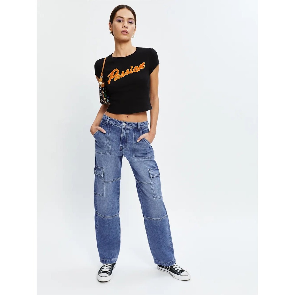 Reformation Mckenna Mid Rise Slouch Cargo Jeans Utility Denim Women's 24